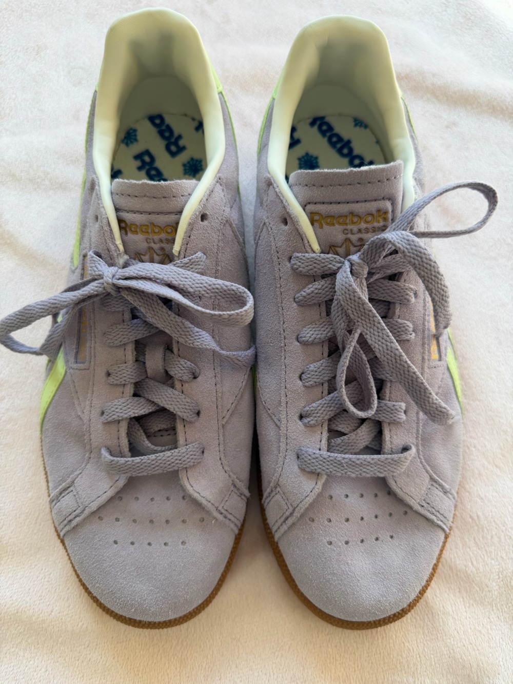 Reebok Suede Sneakers in Lavender with Neon Yellow Accent
